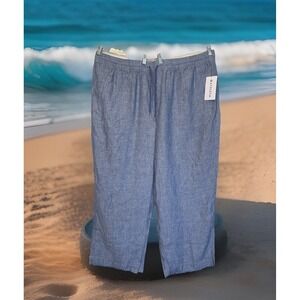Athleta Pants Women‎ 26 Blue 100% Retreat Linen Cool Wide Leg Zip Pocket Beach
